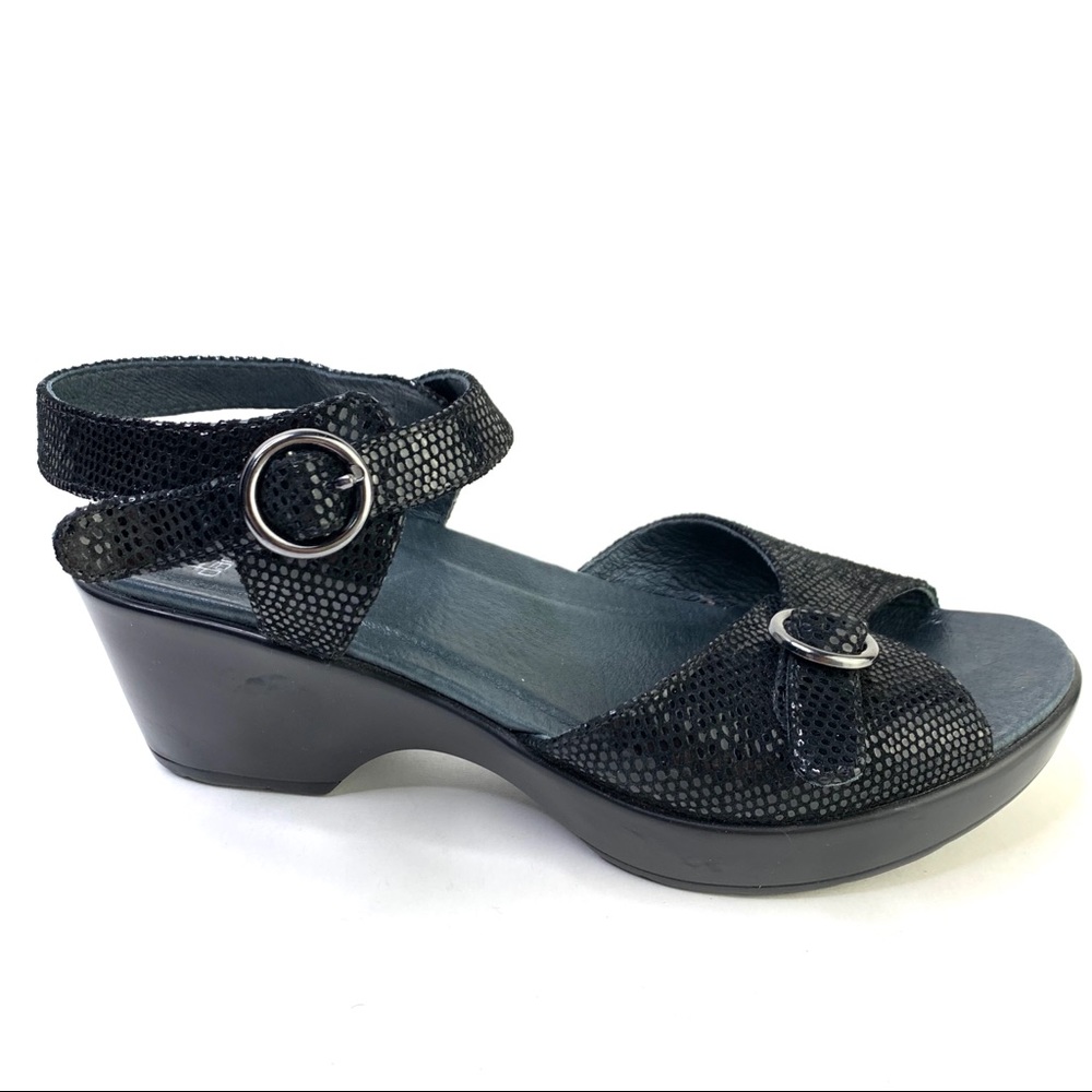 Dansko black shimmer leather June sandals 40
